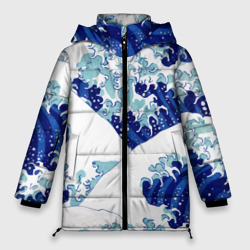 Японская графика волна паттерн – Женская зимняя куртка Oversize с принтом купить