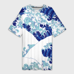 Японская графика волна паттерн – Платье-футболка 3D с принтом купить