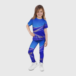 Леггинсы с принтом Волновая синяя композиция для ребенка, вид на модели спереди №4. Цвет основы: белый