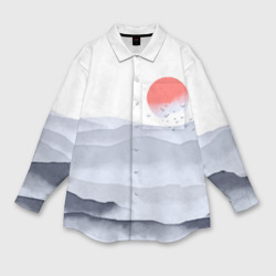 Женская рубашка oversize 3D Японский пейзаж - восход солнца