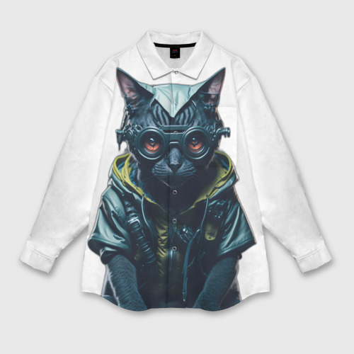 Мужская рубашка oversize 3D с принтом Киберпанк кот в спортивной одежде, вид спереди #2