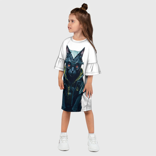 Детское платье 3D с принтом Киберпанк кот в спортивной одежде, фото на моделе #1