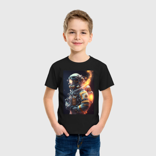 Детская футболка хлопок с принтом Астронавт покоряющий просторы вселенной, фото на моделе #1