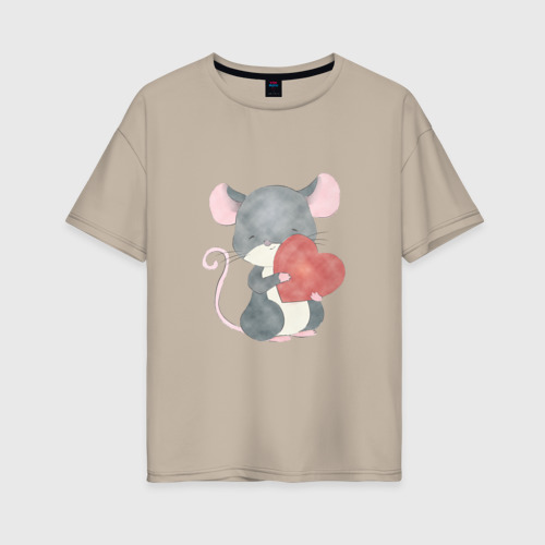 Женская футболка хлопок Oversize с принтом Мышка с любовью, вид спереди #2