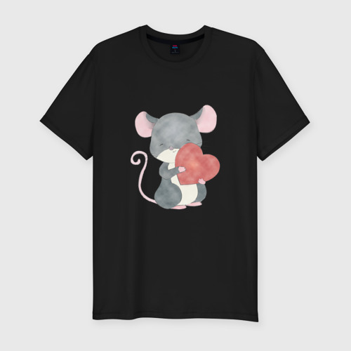 Мужская футболка хлопок Slim с принтом Мышка с любовью, вид спереди #2