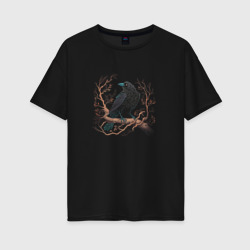 Женская футболка хлопок Oversize Crow on a branch