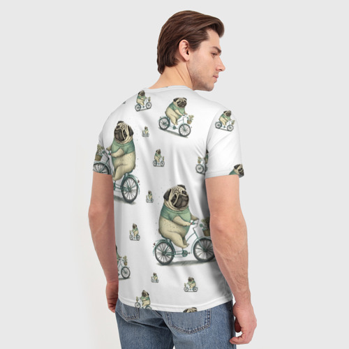 Мужская футболка 3D с принтом Мопс на прогулке, вид сзади #2
