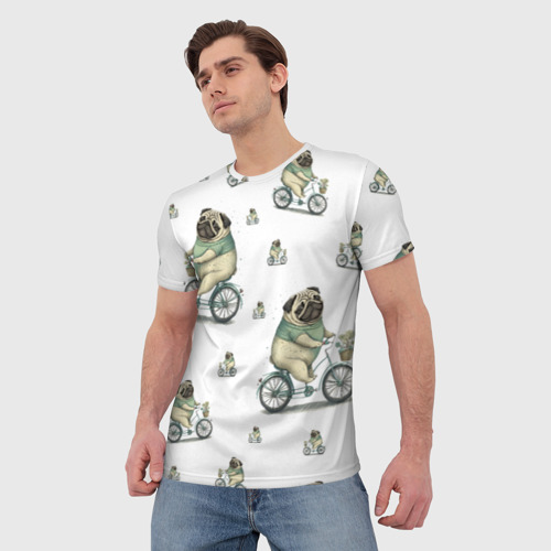 Мужская футболка 3D с принтом Мопс на прогулке, фото на моделе #1