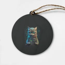 Деревянная игрушка круг Ученый кот программист