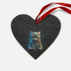 Деревянная игрушка Сердце Ученый кот программист