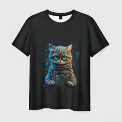 Мужская футболка 3D Ученый кот программист