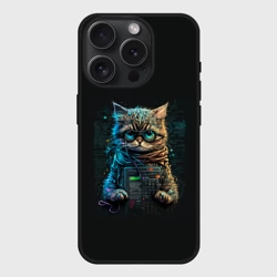Чехол силиконовый для Apple iPhone 15 Pro матовый Ученый кот программист