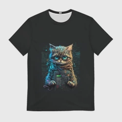 Мужская футболка 3D Ученый кот программист