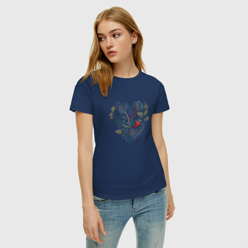 Женская футболка хлопок Natural heart, цвет темно-синий - фото 3