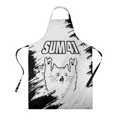 Фартук 3D Sum41 рок кот на светлом фоне