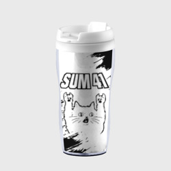 Термокружка-непроливайка Sum41 рок кот на светлом фоне