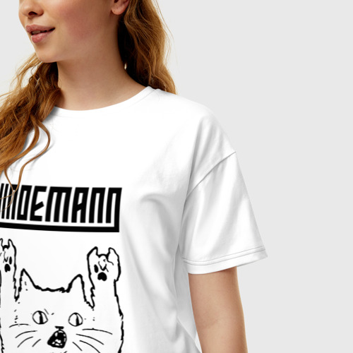 Женская футболка хлопок Oversize с принтом Lindemann - rock cat, фото на моделе #1
