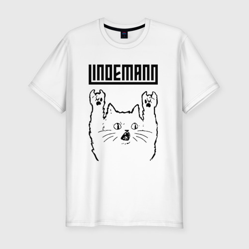 Мужская футболка хлопок Slim с принтом Lindemann - rock cat, вид спереди #2