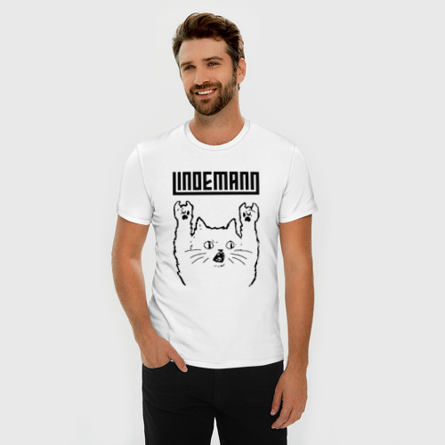 Мужская футболка хлопок Slim с принтом Lindemann - rock cat, фото на моделе #1
