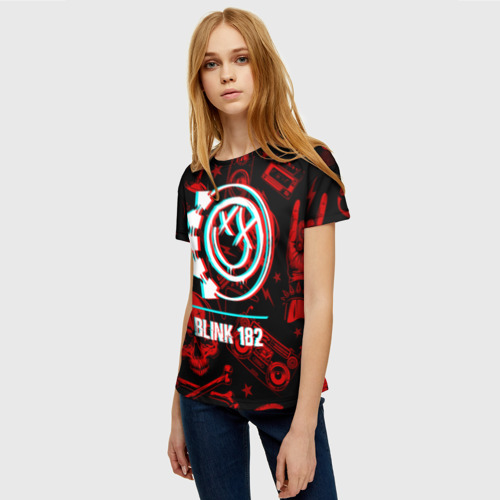 Женская футболка 3D с принтом Blink 182 rock glitch, фото на моделе #1