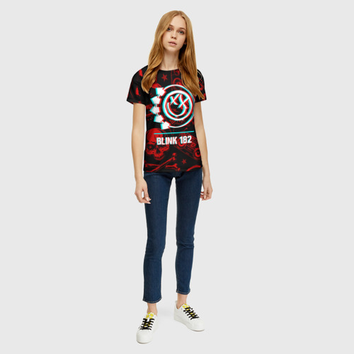 Женская футболка 3D с принтом Blink 182 rock glitch, вид сбоку #3