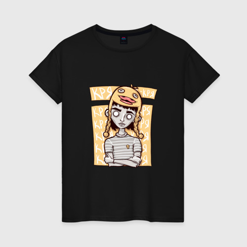 Женская футболка хлопок с принтом Скептичная уточка, вид спереди #2