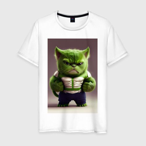 Мужская футболка из хлопка с принтом Злой котик, вид спереди №1