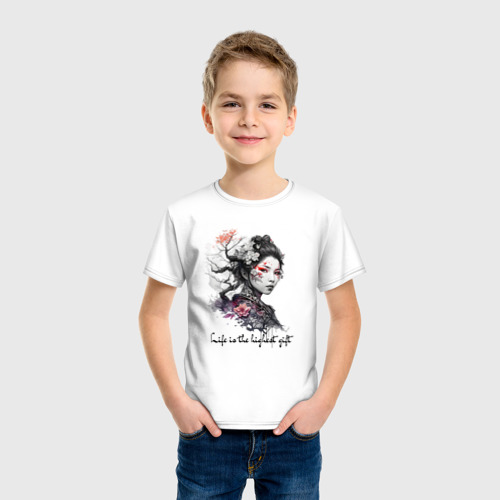 Детская футболка хлопок с принтом Девушка в стиле тату Ирезуми, фото на моделе #1