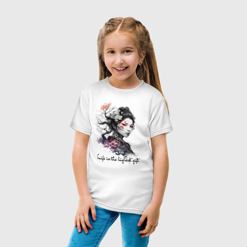 Детская футболка хлопок с принтом Девушка в стиле тату Ирезуми, вид сбоку #3