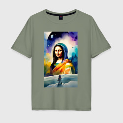 Gioconda in space - watercolor – Мужская футболка хлопок Oversize с принтом купить со скидкой в -16%