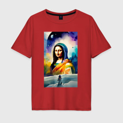 Gioconda in space - watercolor – Мужская футболка хлопок Oversize с принтом купить со скидкой в -16%