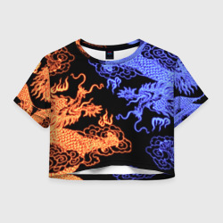 Женская футболка Crop-top 3D Парящие неоновые драконы