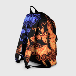 Рюкзак с принтом Парящие неоновые драконы для любого человека, вид сзади №1. Цвет основы: белый