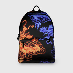 Рюкзак с принтом Парящие неоновые драконы для любого человека, вид спереди №3. Цвет основы: белый