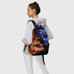 Рюкзак с принтом Парящие неоновые драконы для любого человека, вид спереди №4. Цвет основы: белый