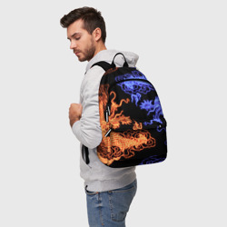 Рюкзак с принтом Парящие неоновые драконы для любого человека, вид спереди №2. Цвет основы: белый