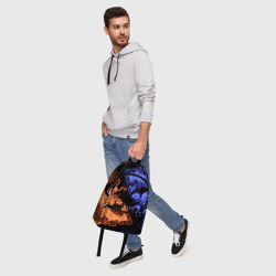 Рюкзак с принтом Парящие неоновые драконы для любого человека, вид спереди №5. Цвет основы: белый