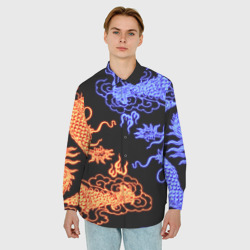 Мужская рубашка oversize 3D Парящие неоновые драконы - фото 2