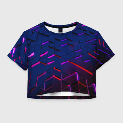 Женская футболка Crop-top 3D Неоновые треугольники с подсветкой