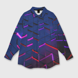 Женская рубашка oversize 3D Неоновые треугольники с подсветкой