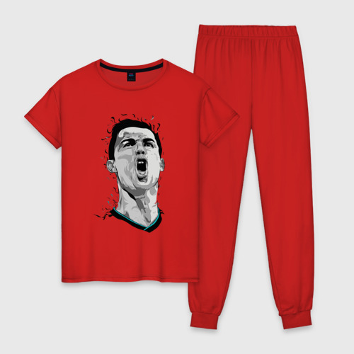 Женская пижама хлопок с принтом Scream Ronaldo, вид спереди #2