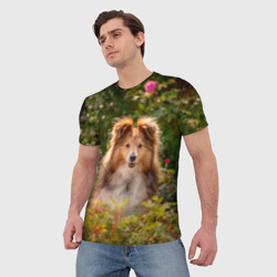 Мужская футболка 3D Шелти в траве - фото 2