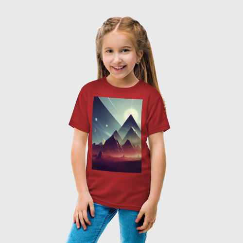 Детская футболка хлопок с принтом Геометрические горы, вид сбоку #3