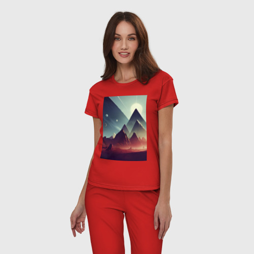 Женская пижама хлопок с принтом Геометрические горы, фото на моделе #1