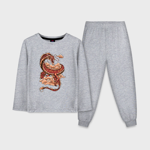 Детская пижама с лонгсливом хлопок с принтом Красный Китайский дракон, вид спереди #2