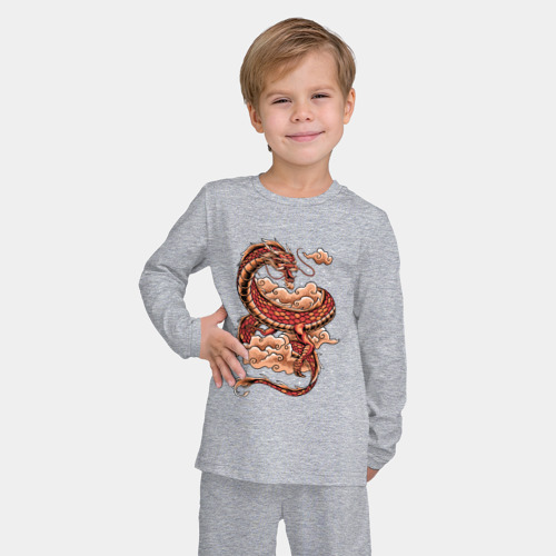 Детская пижама с лонгсливом хлопок с принтом Красный Китайский дракон, фото на моделе #1