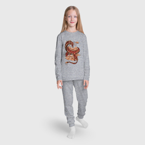 Детская пижама с лонгсливом хлопок с принтом Красный Китайский дракон, вид сбоку #3