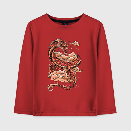 Детский лонгслив хлопок с принтом Красный Китайский дракон, вид спереди #2