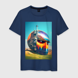 Большая голова-город в пустыне - сюрреализм – Мужская футболка хлопок с принтом купить со скидкой в -20%