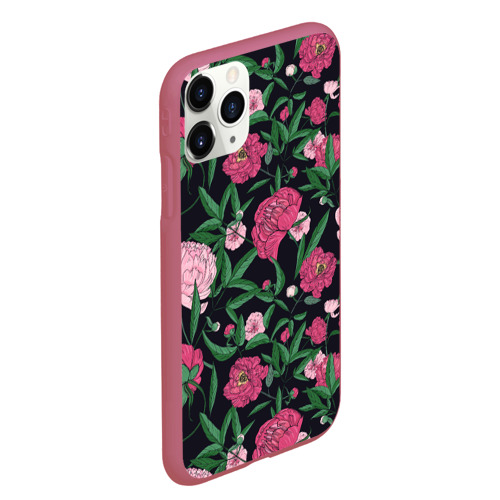 Чехол для iPhone 11 Pro Max матовый с принтом Заросли розовых пионов, вид сбоку #3